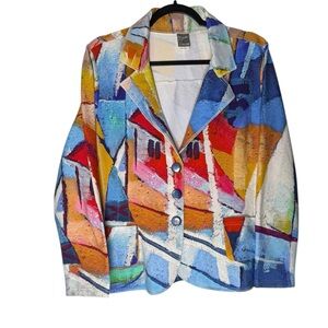 Dolcezza Simply Art Womens XL Abstract Print Blazer Jacket Colorful Stretch